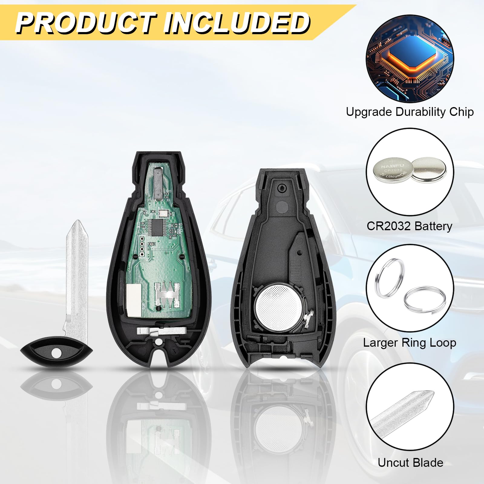 Vurkcy key fob Chrysler 300 remote feature close up with key functions