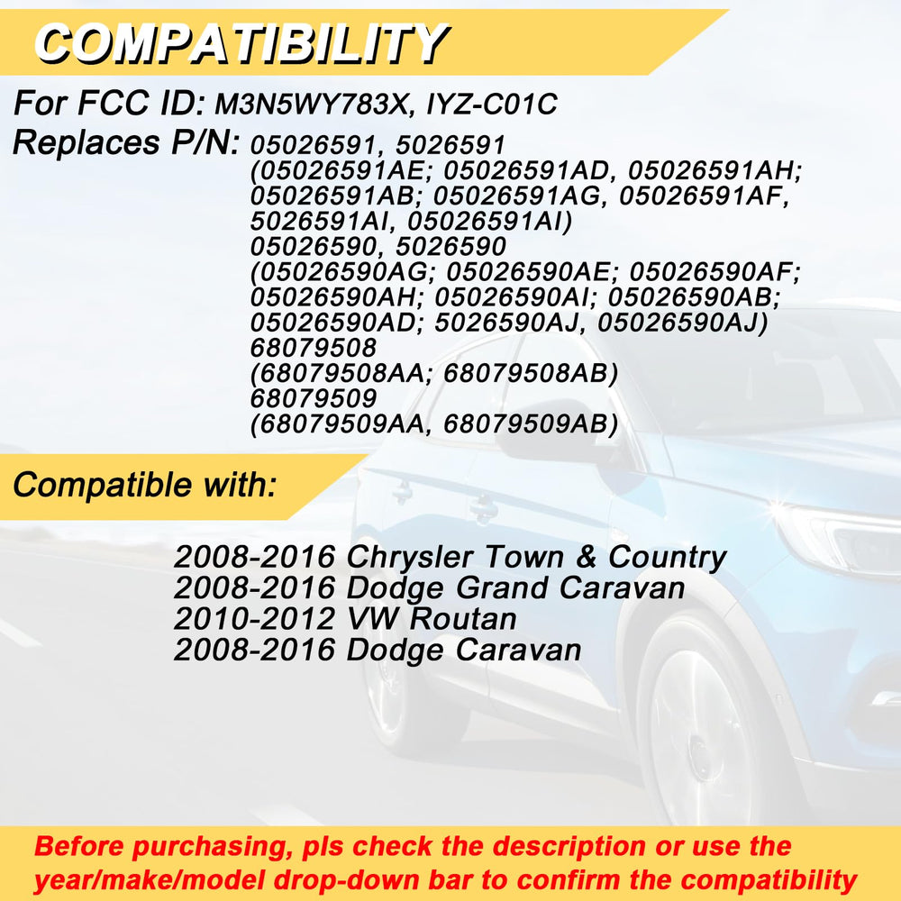 Vurkcy Dodge Grand Caravan remote compatible with 2008-2016 models