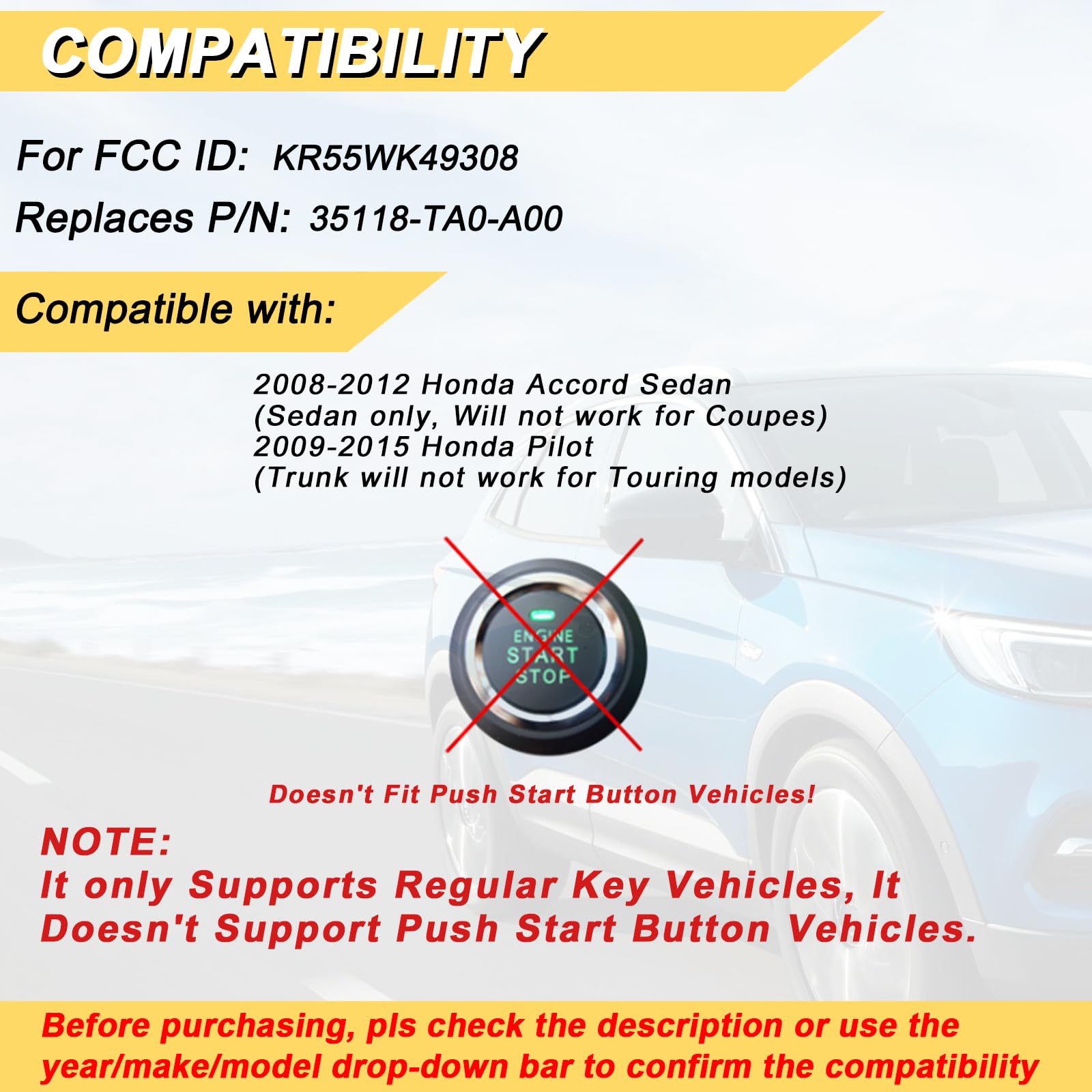 Vurkcy key fob for Honda Accord 2008-2012, battery compartment open with included batteries