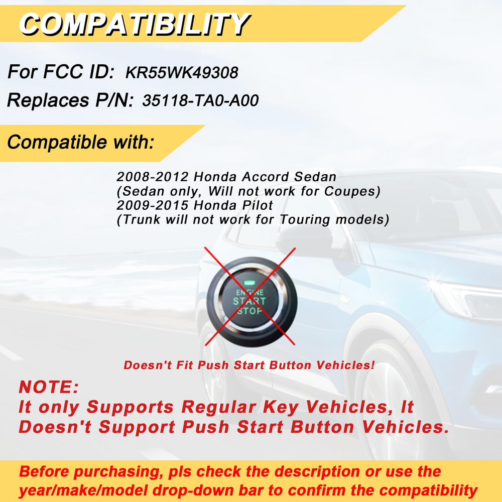 Vurkcy key fob for Honda Accord 2008-2012, battery compartment open with included batteries