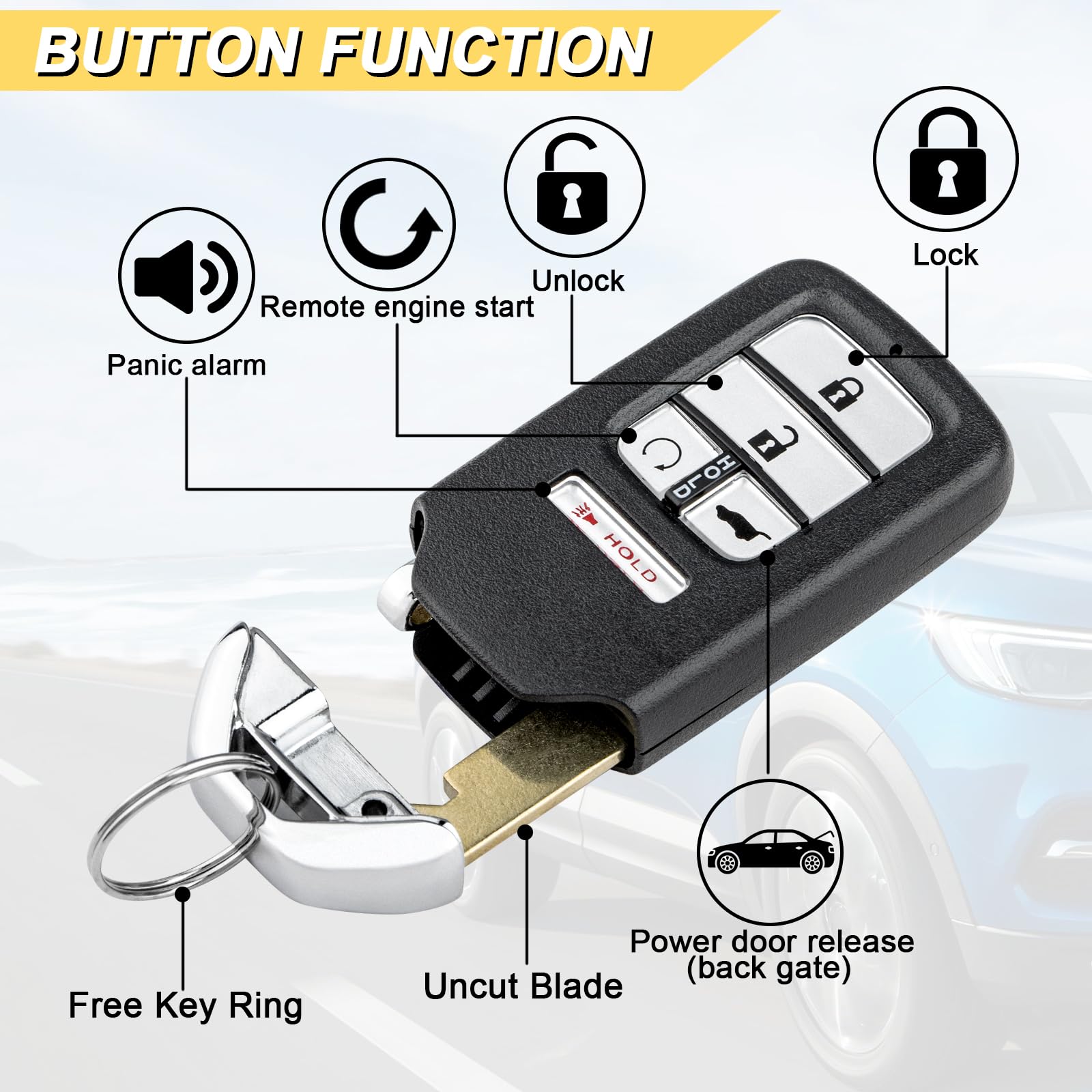 Vurkcy Honda Civic fob 2018-2021 close-up of buttons for smooth operation.