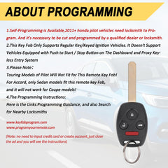 Vurkcy key fob for Honda Pilot 2009-2015, front view showing button layout