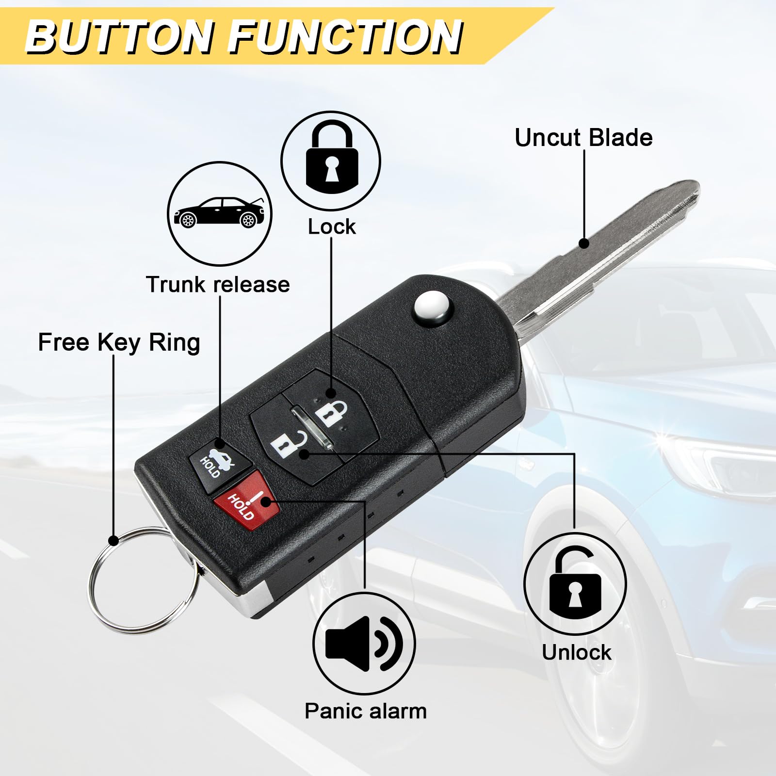 Vurkcy Mazda 6 remote fob replacement with tactile buttons