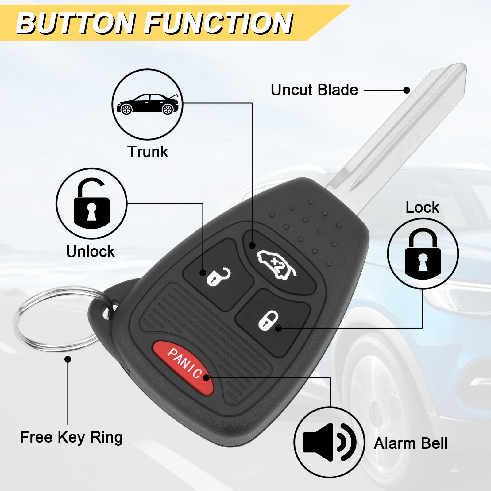 Vurkcy key fob replacement buttons closeup with tactile controls
