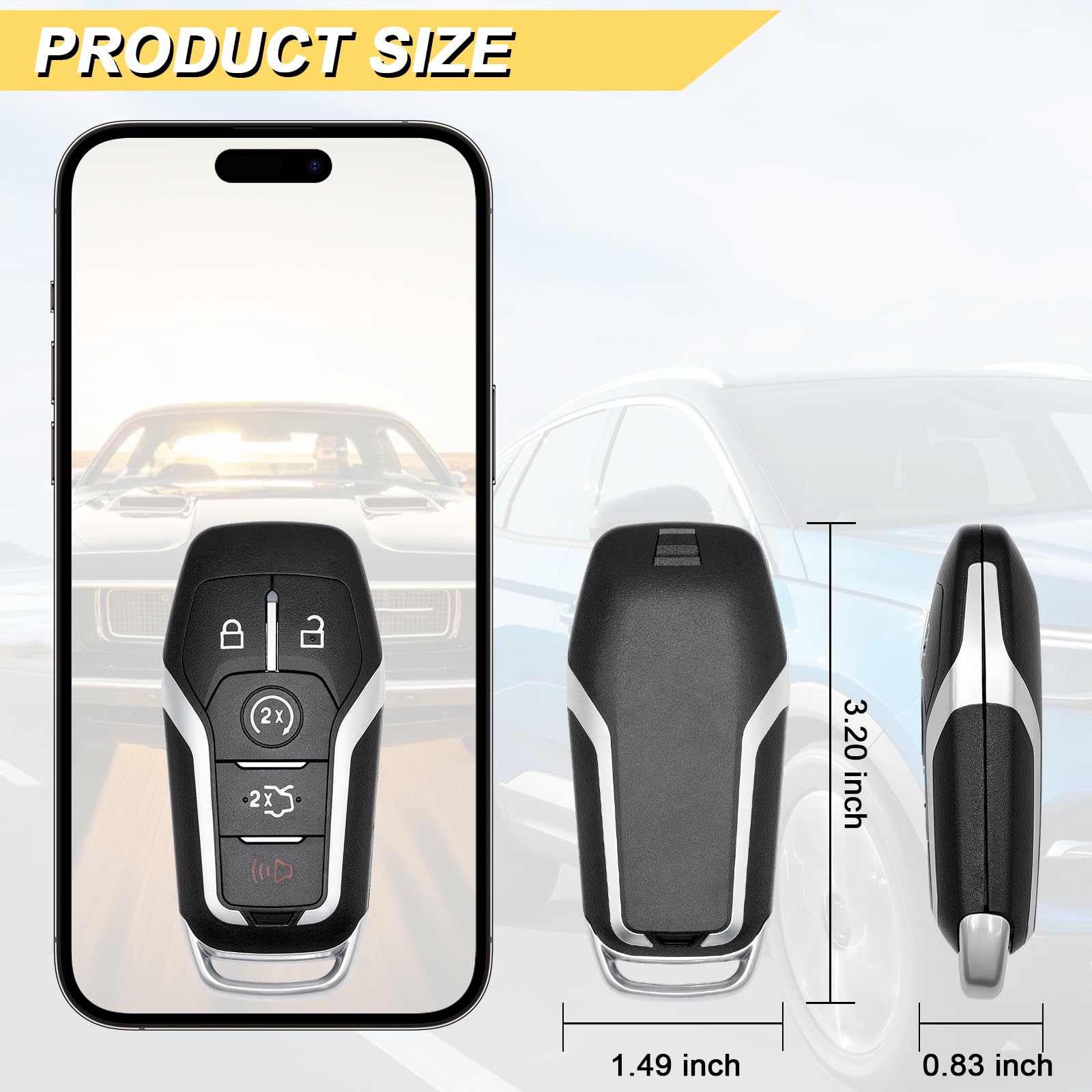 Vurkcy key fob replacement Mustang 2015-2017, remote layout for quick use