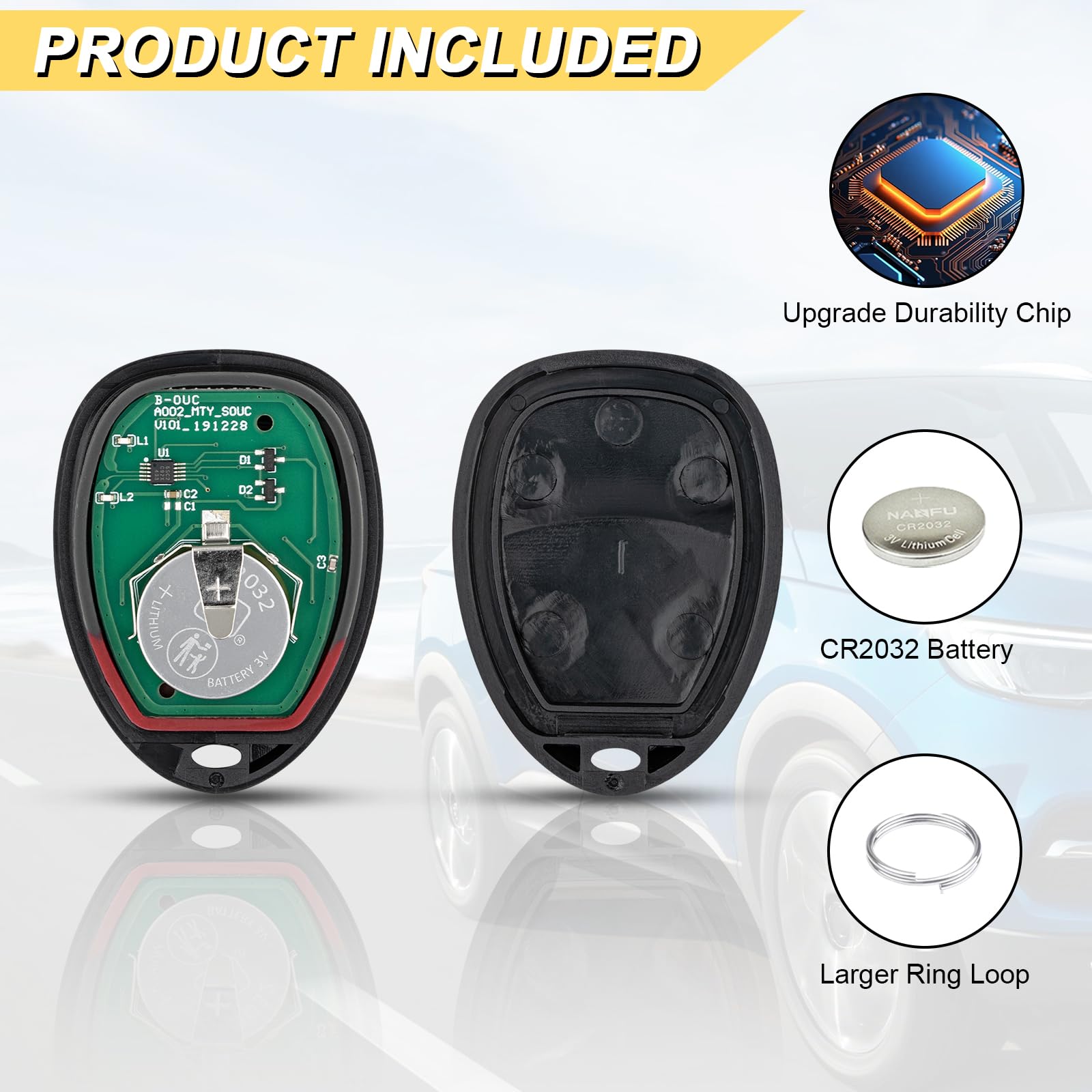 Vurkcy key fob vehicle fit confirms Chevy Express and GMC Savana compatibility.