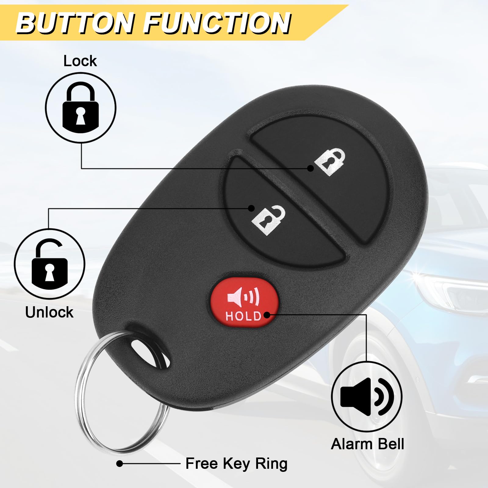 Vurkcy key fob for Toyota Tacoma with lock/unlock/panic functions.