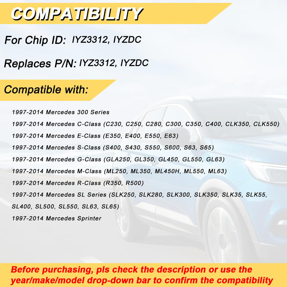 Vurkcy Mercedes remote back view showing button layout and model compatibility.