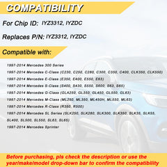 Vurkcy Mercedes remote back view showing button layout and model compatibility.