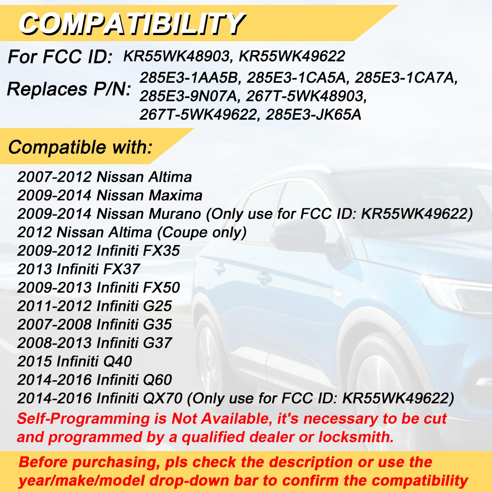 Vurkcy Nissan Maxima key fob replacement with two remotes for easy swap