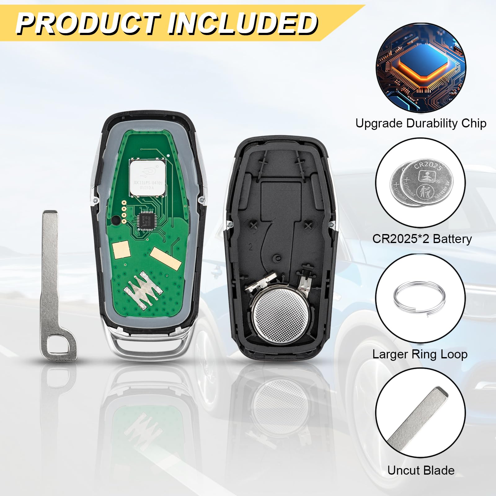 Vurkcy packaged key fob with battery included for easy setup.