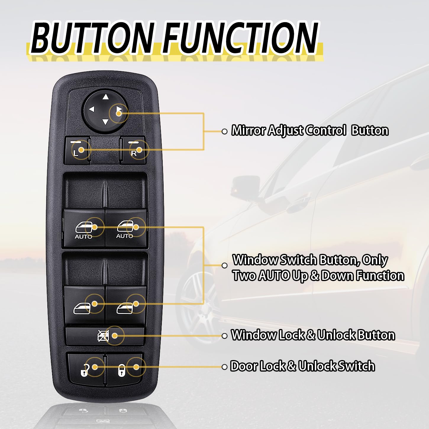 Vurkcy window switch assembly close-up shows quality materials for Dodge Ram.
