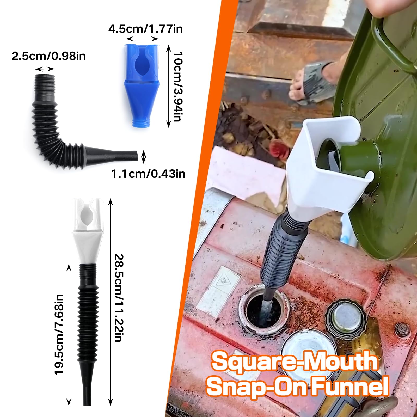 vvag oil funnels suitable for engine, gear, motorcycle oil and more.