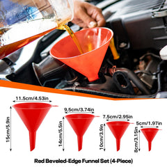 vvag long-neck orange funnel reaches tight spaces for precise engine pouring.