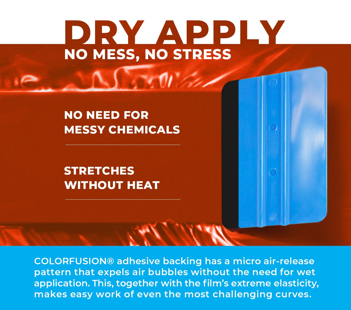 VViViD ColorFusion PPF dry-apply large surface demonstrates reduced stretch and precise coverage.