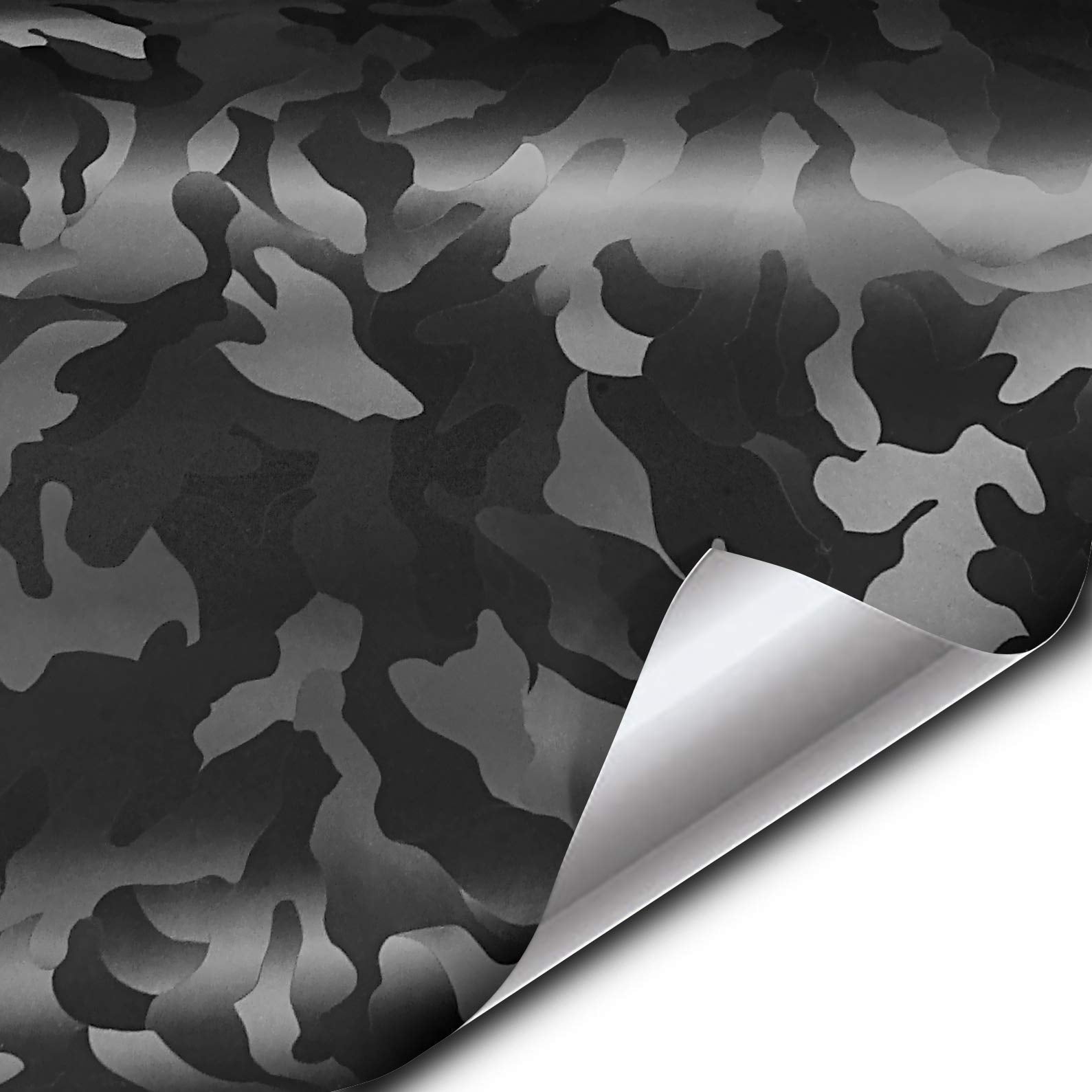 VViViD stealth camouflage wrap in black enables bubble-free installs on vehicles.