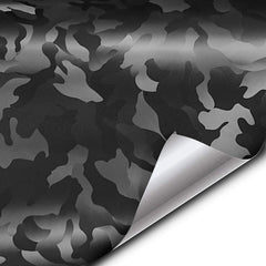 VViViD stealth camouflage wrap in black enables bubble-free installs on vehicles.