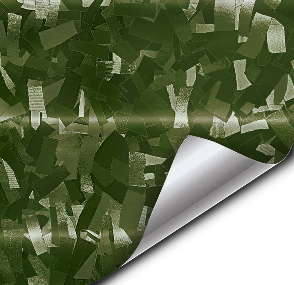 VViViD camouflage forest green forged carbon wrap on surface for durable concealment.