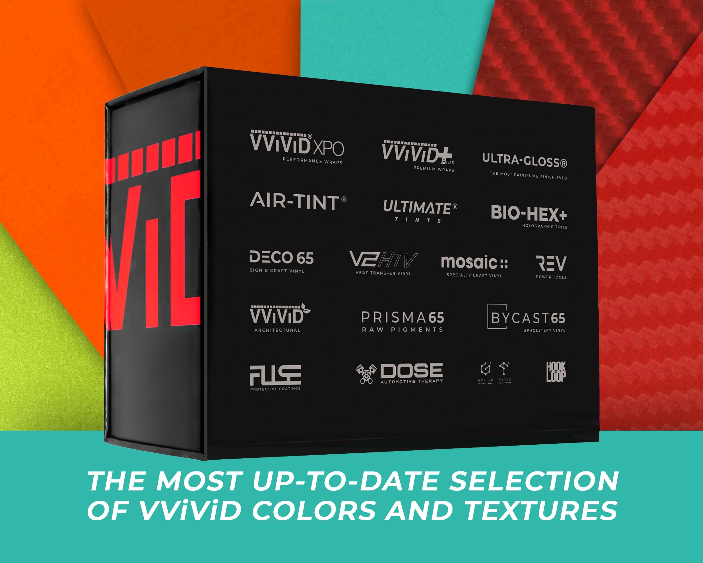 VViViD color deck arranged samples highlight varying finishes under light