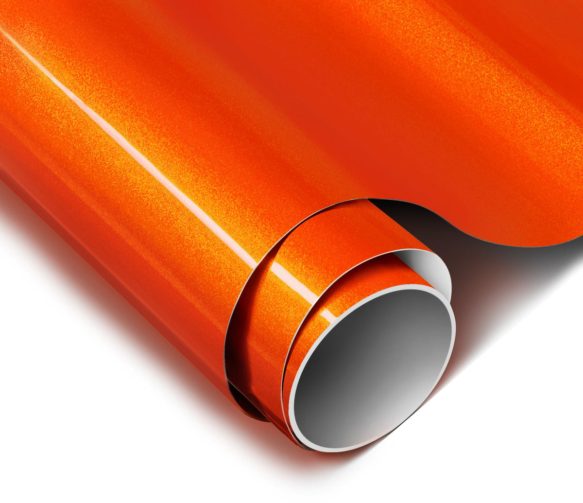 VViViD ColorFusion gloss flame orange film on car panel showcasing vibrant color retention.