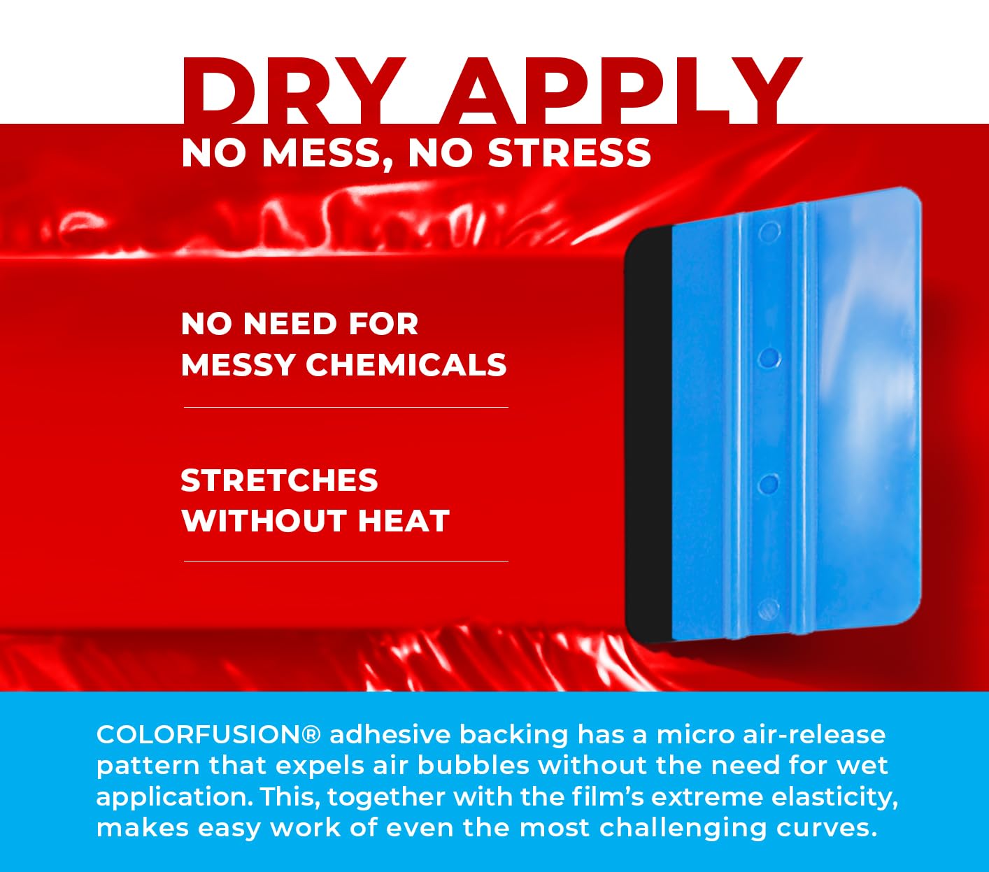 Gloss dragon fire red ColorFusion PPF wrap designed for dry installation on flat panels.