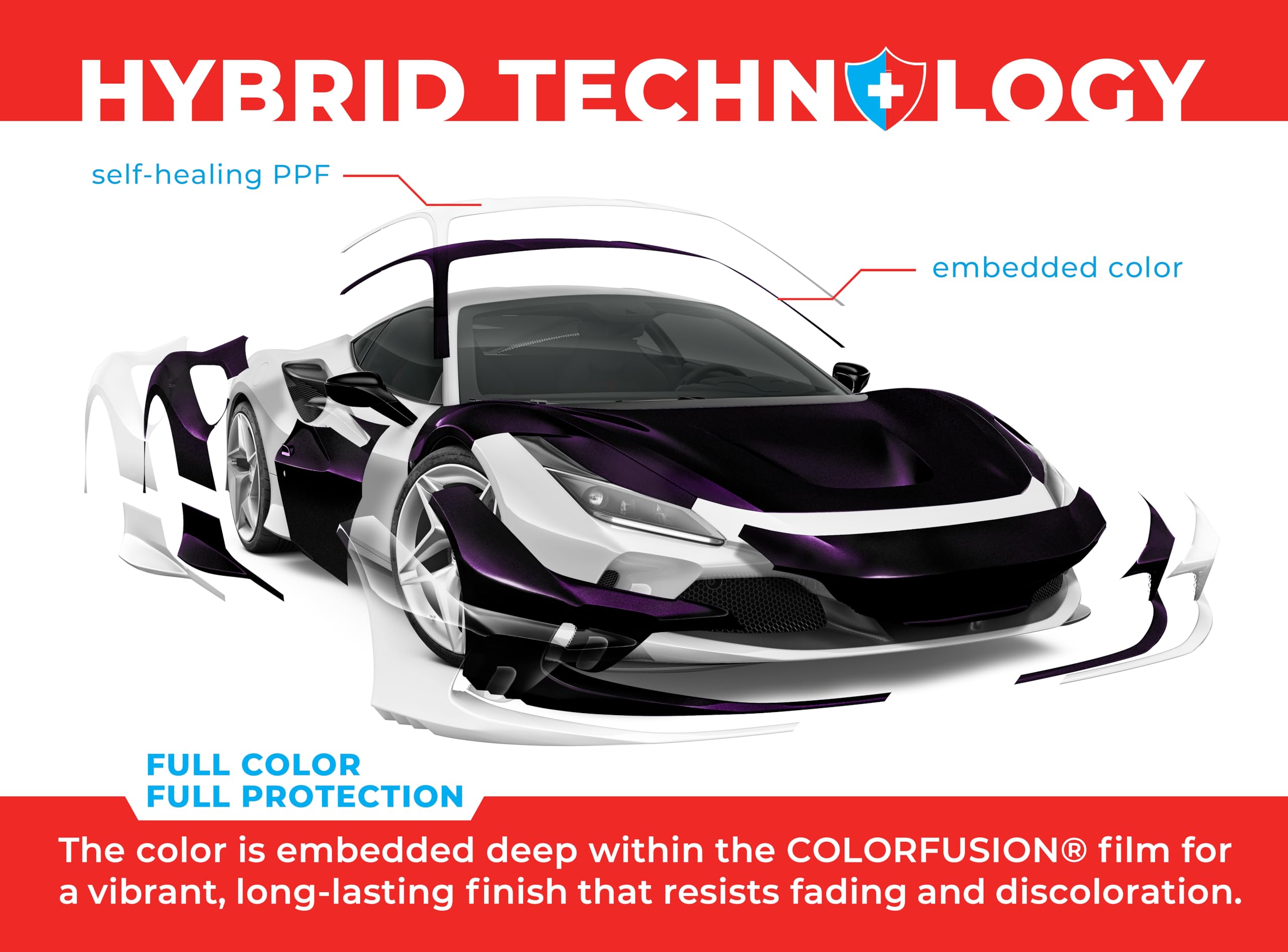 VViViD ColorFusion PPF shows vibrant, embedded color for fade-resistant purple shade.
