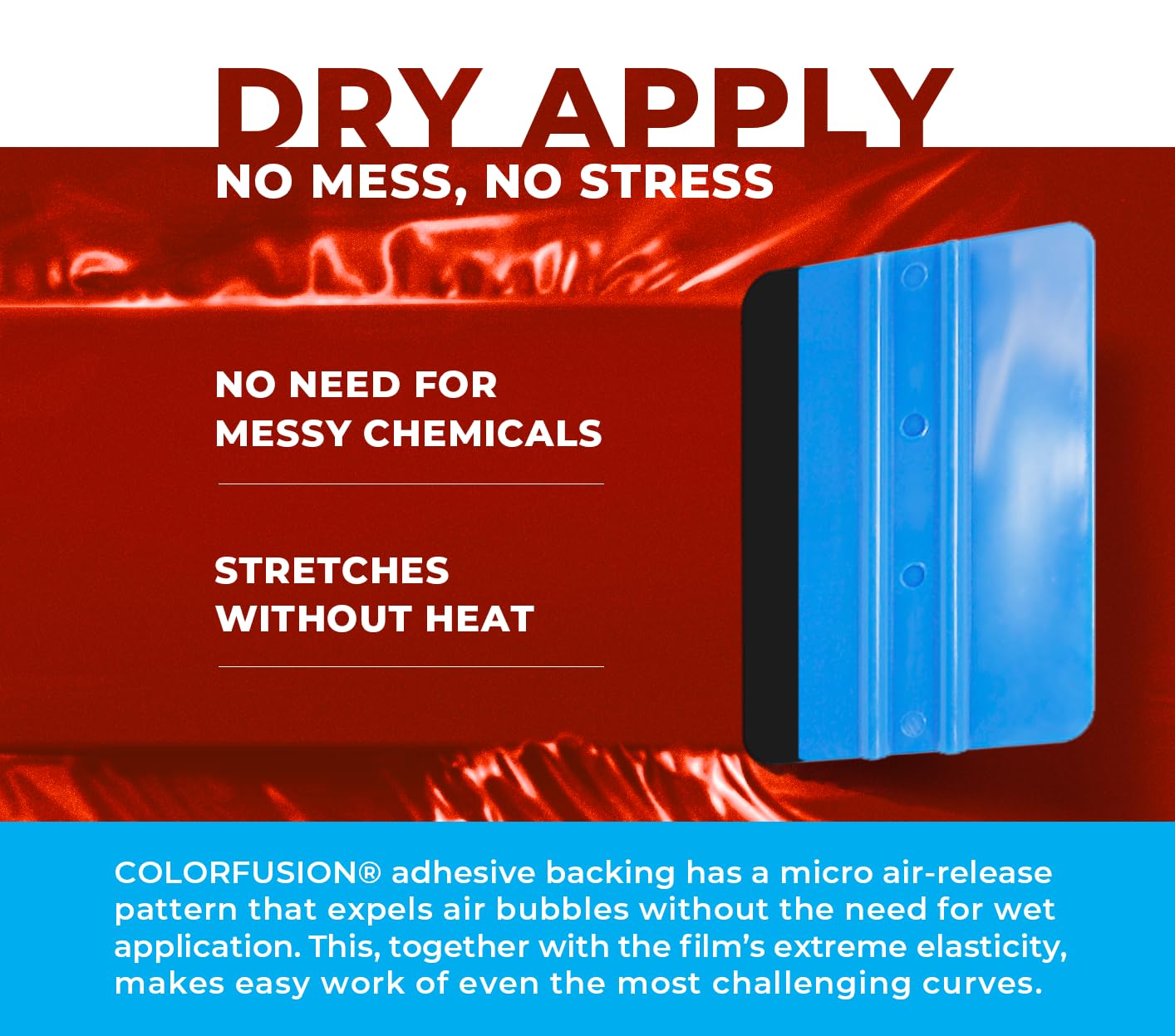 VViViD ColorFusion PPF wet application areas reduces bubbles on large surfaces.