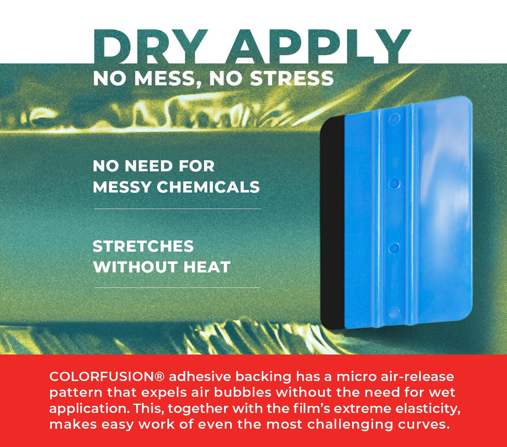 VViViD ColorFusion PPF Thunder Green supports wet application to reduce bubbles on curves.