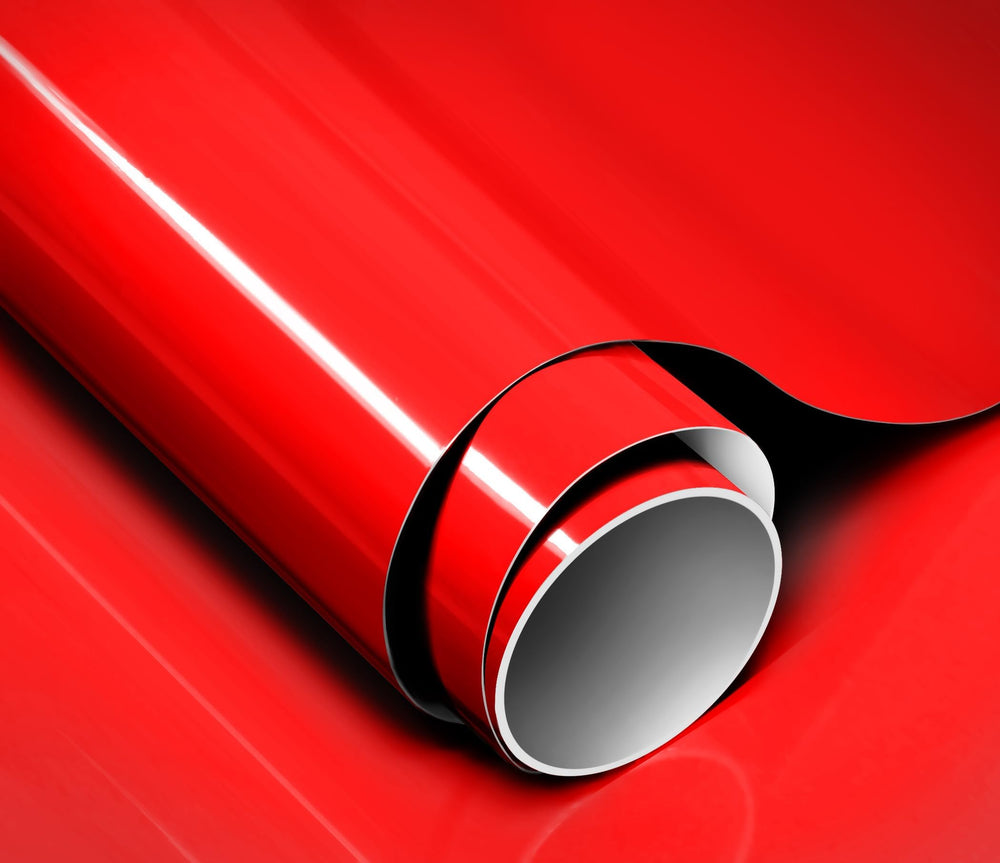 VViViD ColorFusion red PPF roll shows glossy wrap finish for bold, protective color.