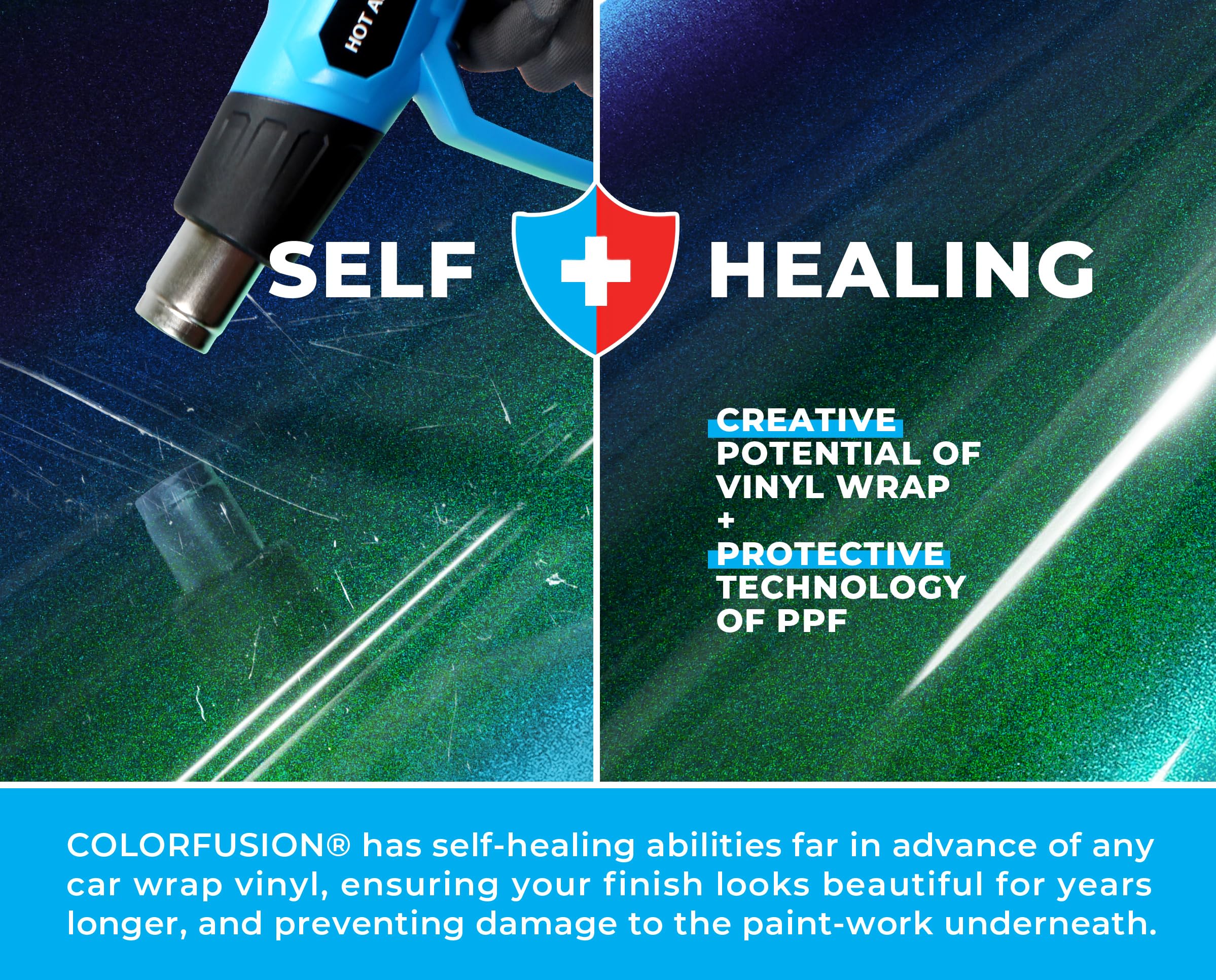 vvivid ColorFusion self-healing heat test image suggests rapid scratch recovery under heat