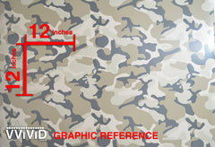 VVIVID Desert camouflage wrap detail highlights air-release technology for bubble-free application.