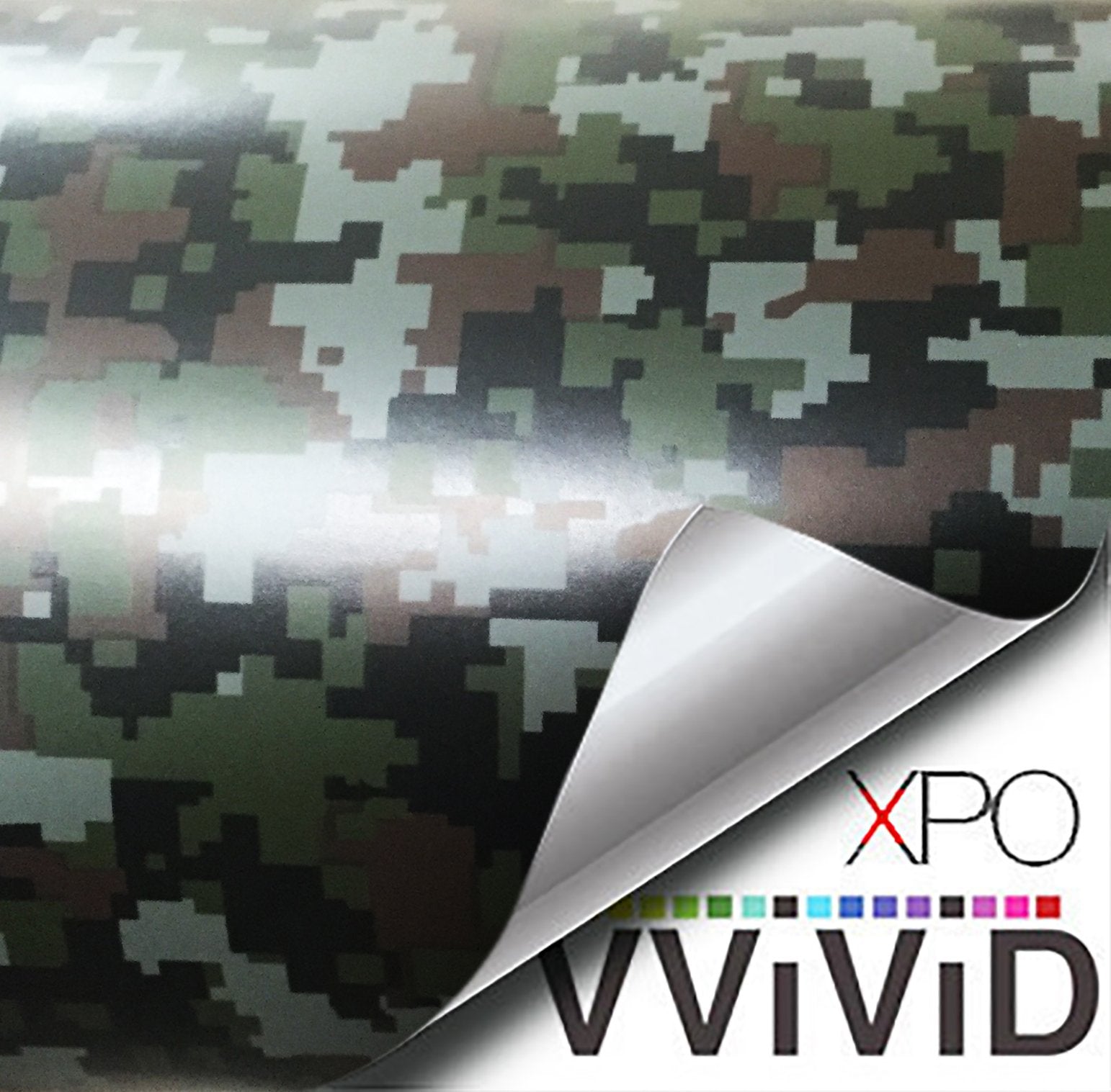 VViViD digital camouflage wrap applied to a vehicle for rugged, weatherproof protection.