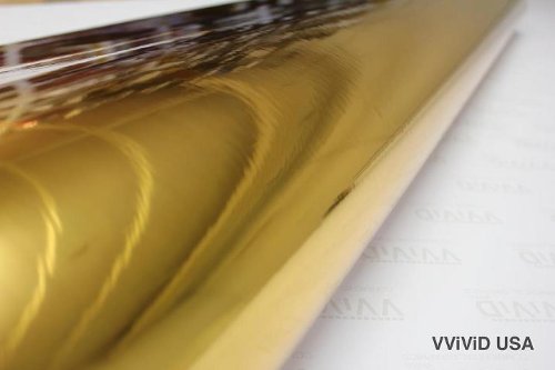 Finished vehicle with VViViD Gold Mirror Chrome wrap showing striking chrome reflection.