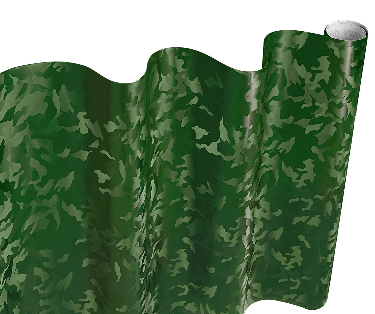 VViViD Forest Green camouflage wrap applied to a surface for authentic concealment and protection