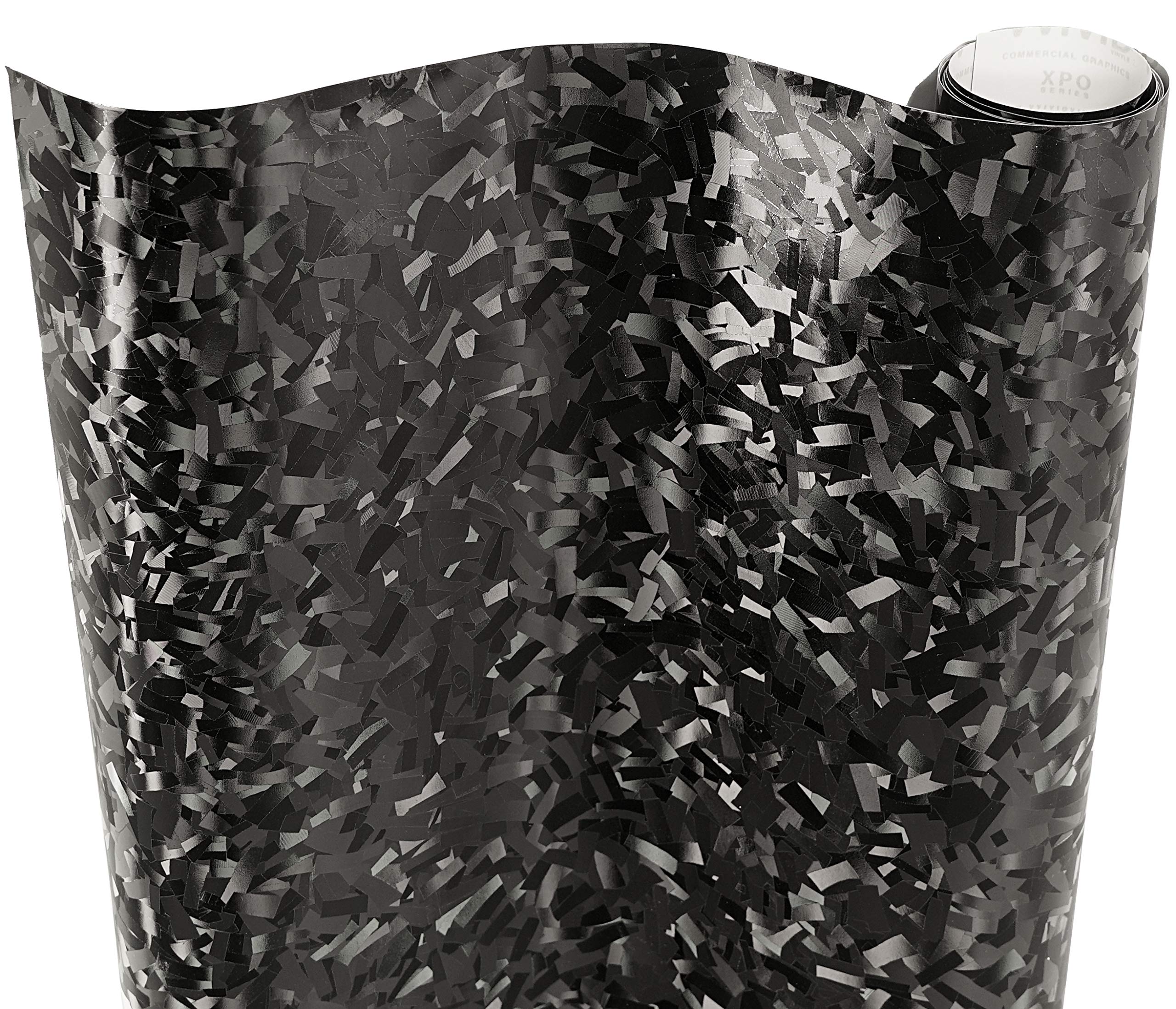 VViViD forged composite carbon patternless wrap roll in black enhances automotive aesthetics.