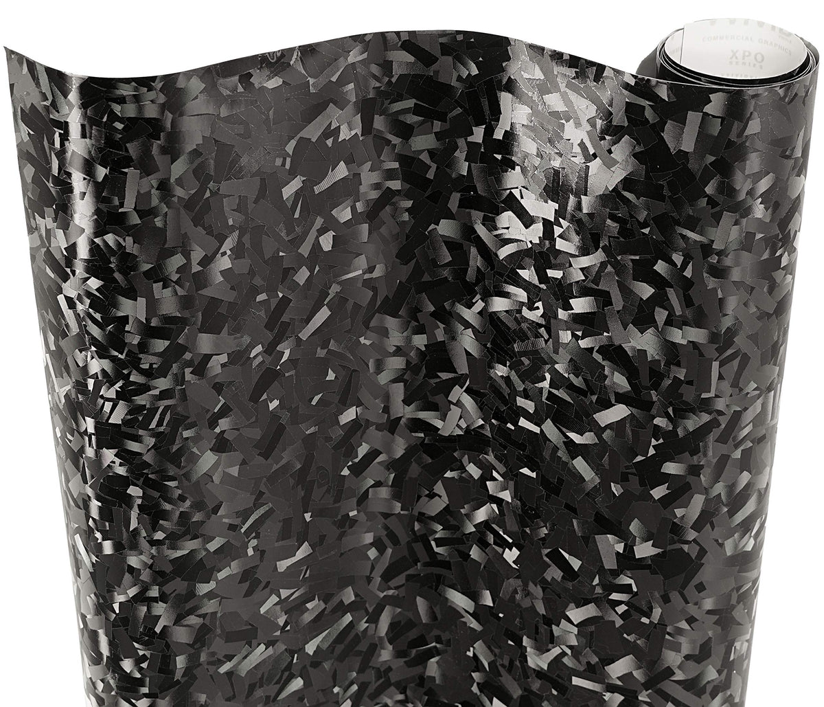 VViViD forged composite carbon patternless wrap roll in black enhances automotive aesthetics.