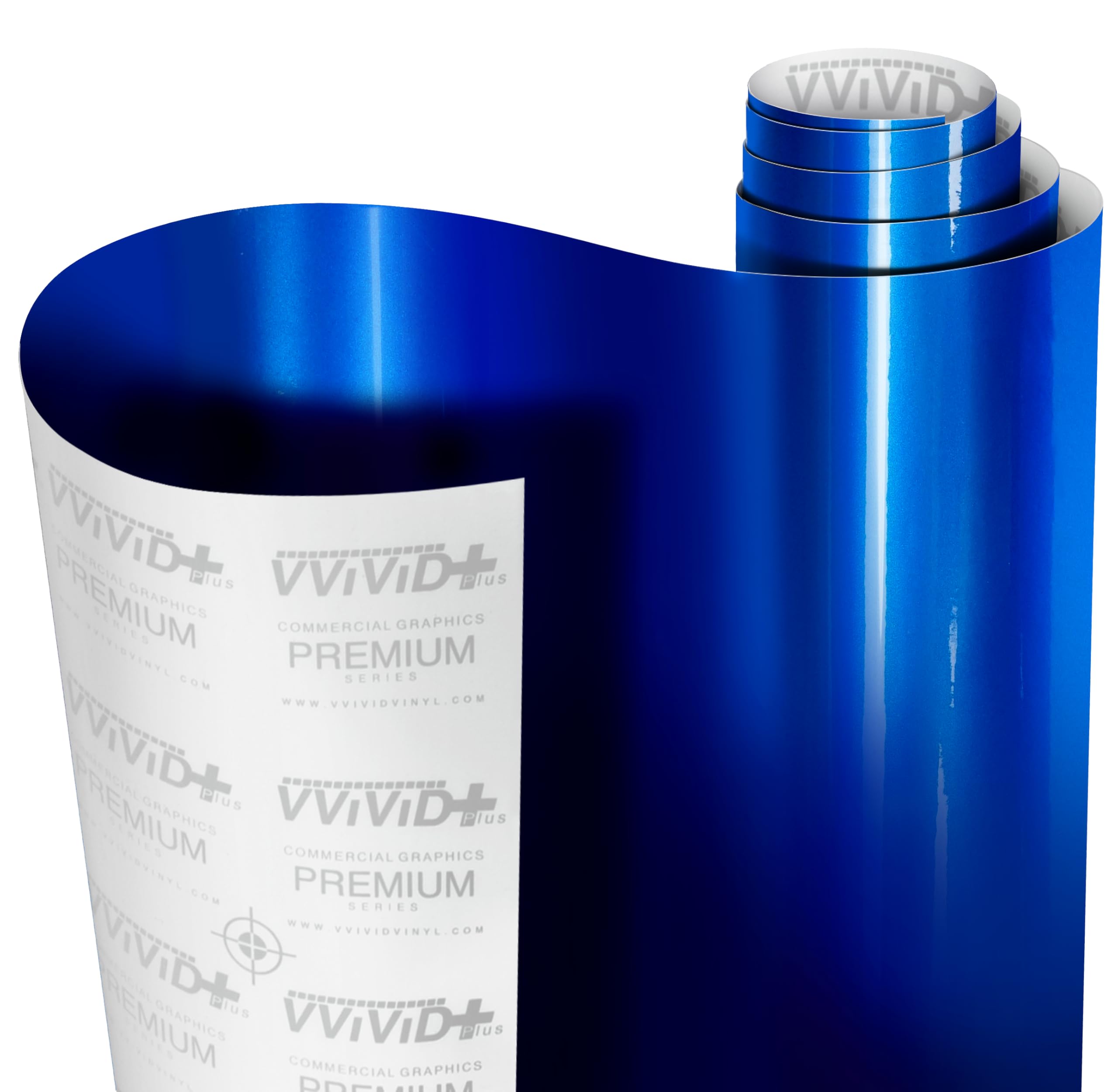VViViD gloss liquid metal brilliant blue vinyl wrap bulk roll showing vibrant finish for vehicles