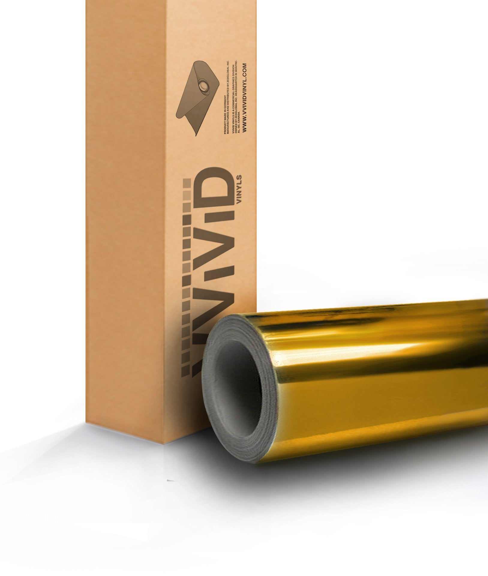 VViViD Gold Mirror Chrome vinyl film on a vehicle surface for bold reflective styling.