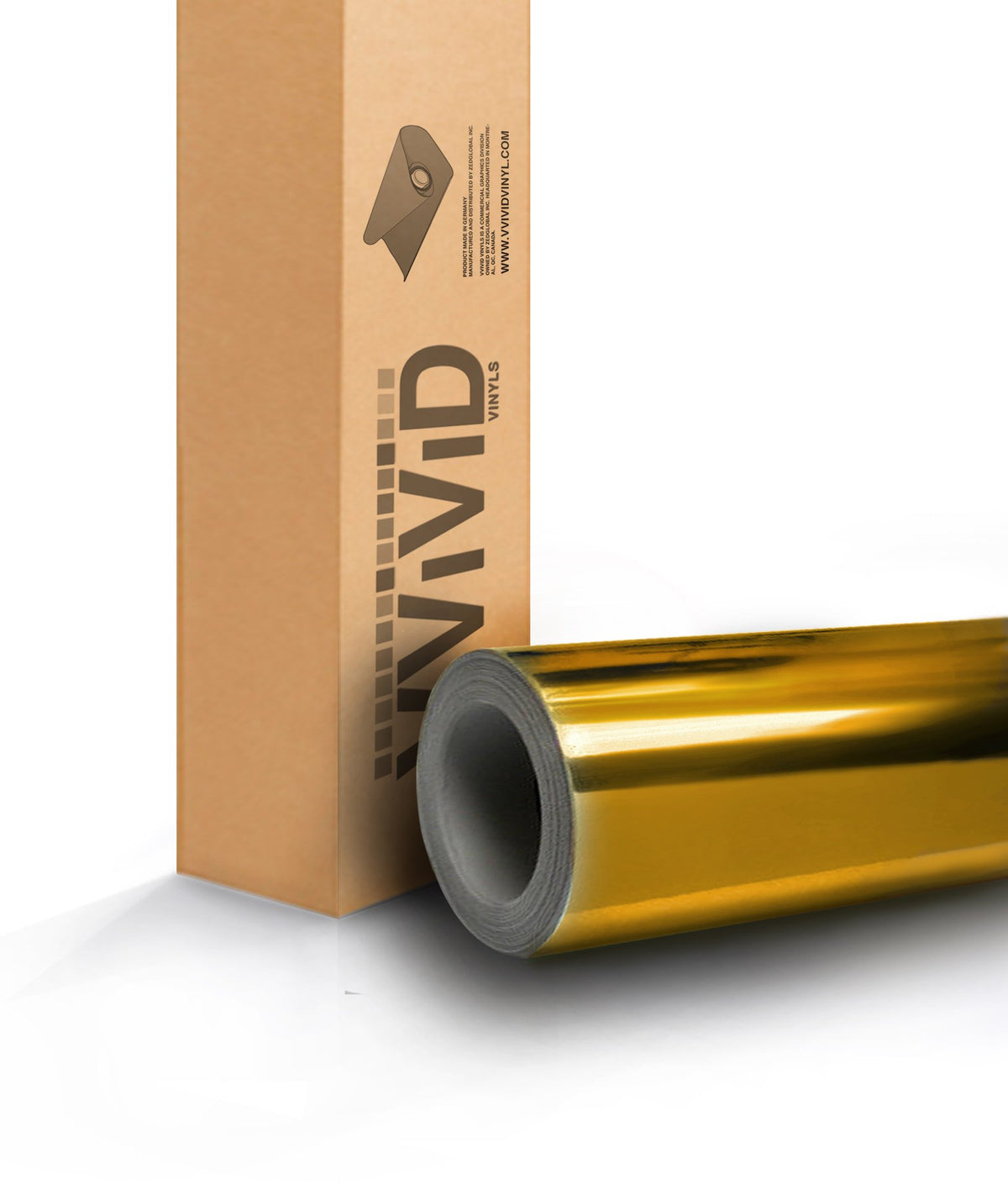VViViD Gold Mirror Chrome vinyl film on a vehicle surface for bold reflective styling.