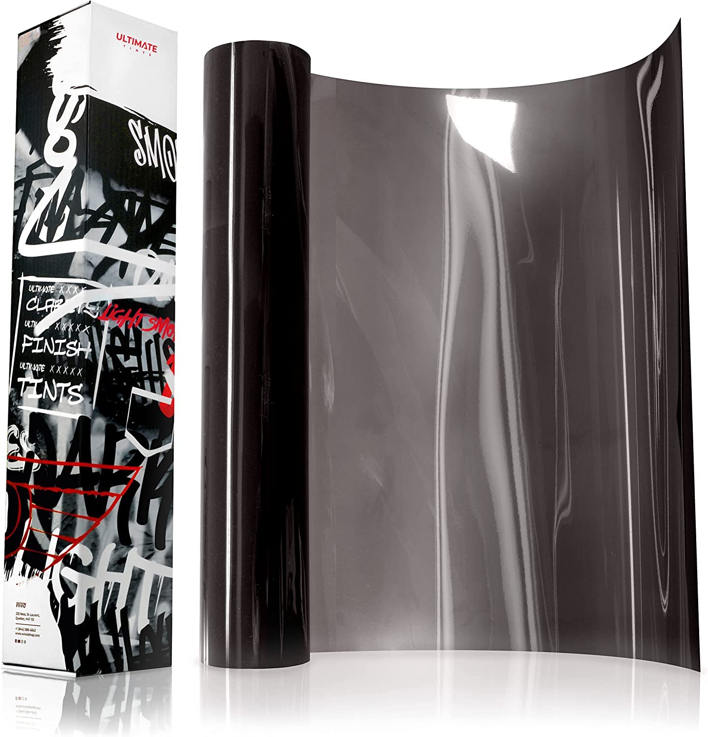 VViViD headlight tint light smoke with a glossy finish.