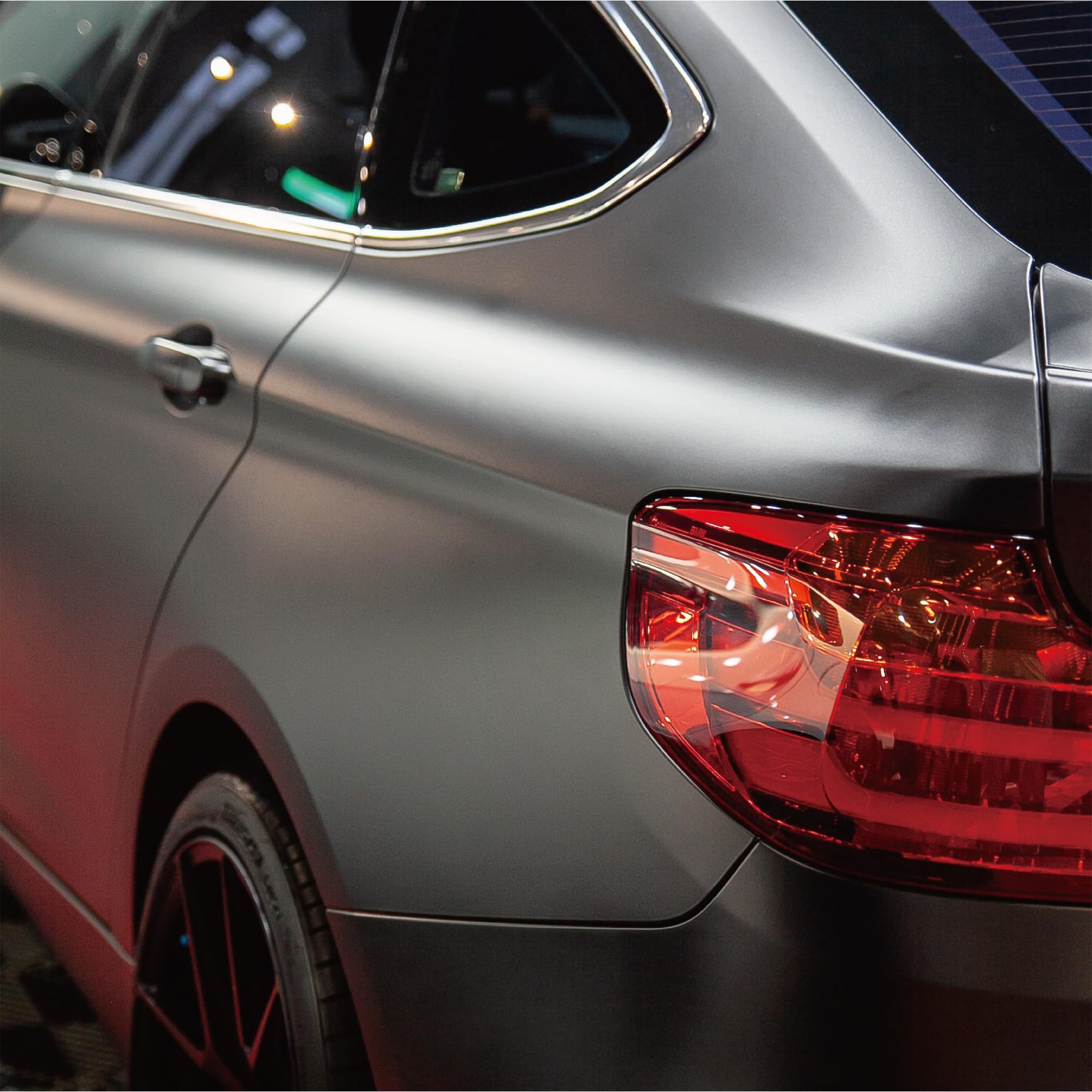 VVIVID+ matte metallic black wrap heat activation of tack for secure bonding