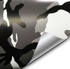 VViViD snow camouflage wrap on a car hood with bubble-free air-release.