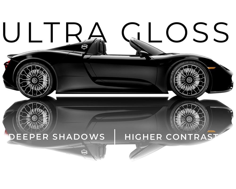 VViViD Ultra Gloss piano black wrap side view highlights seamless edge alignment