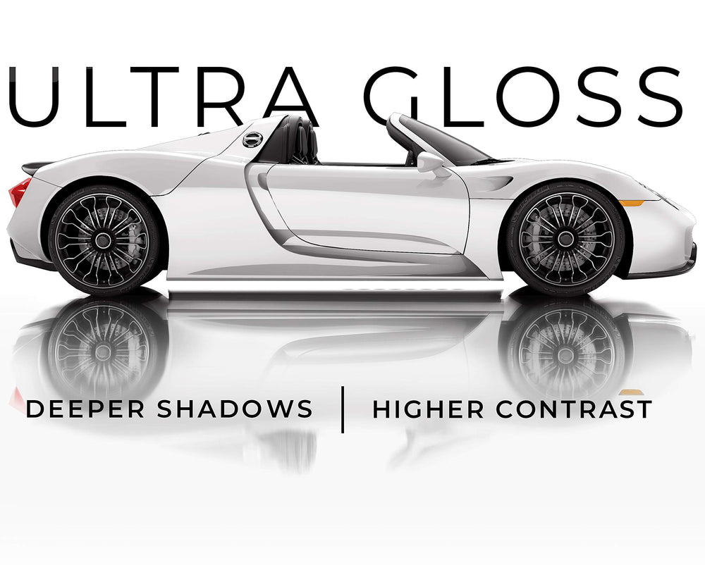 VViViD Ultra Gloss white car wrap applied to a car hood illustrating factory-like gloss