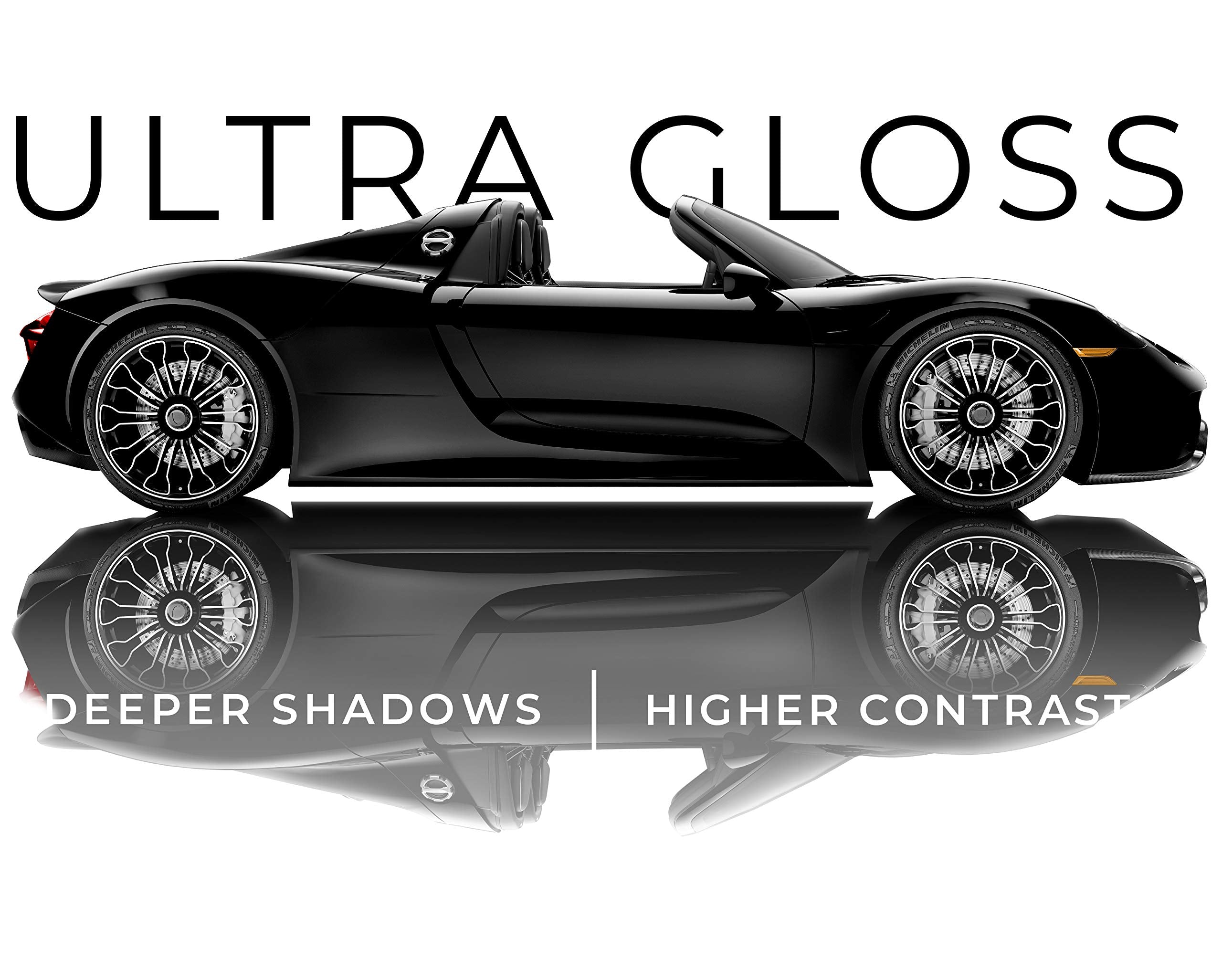 Close-up of VViViD Ultra Gloss piano black surface highlighting depth and reflection