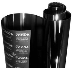 VViViD Ultra Gloss piano black wrap roll showing mirror-like shine for factory-like finish