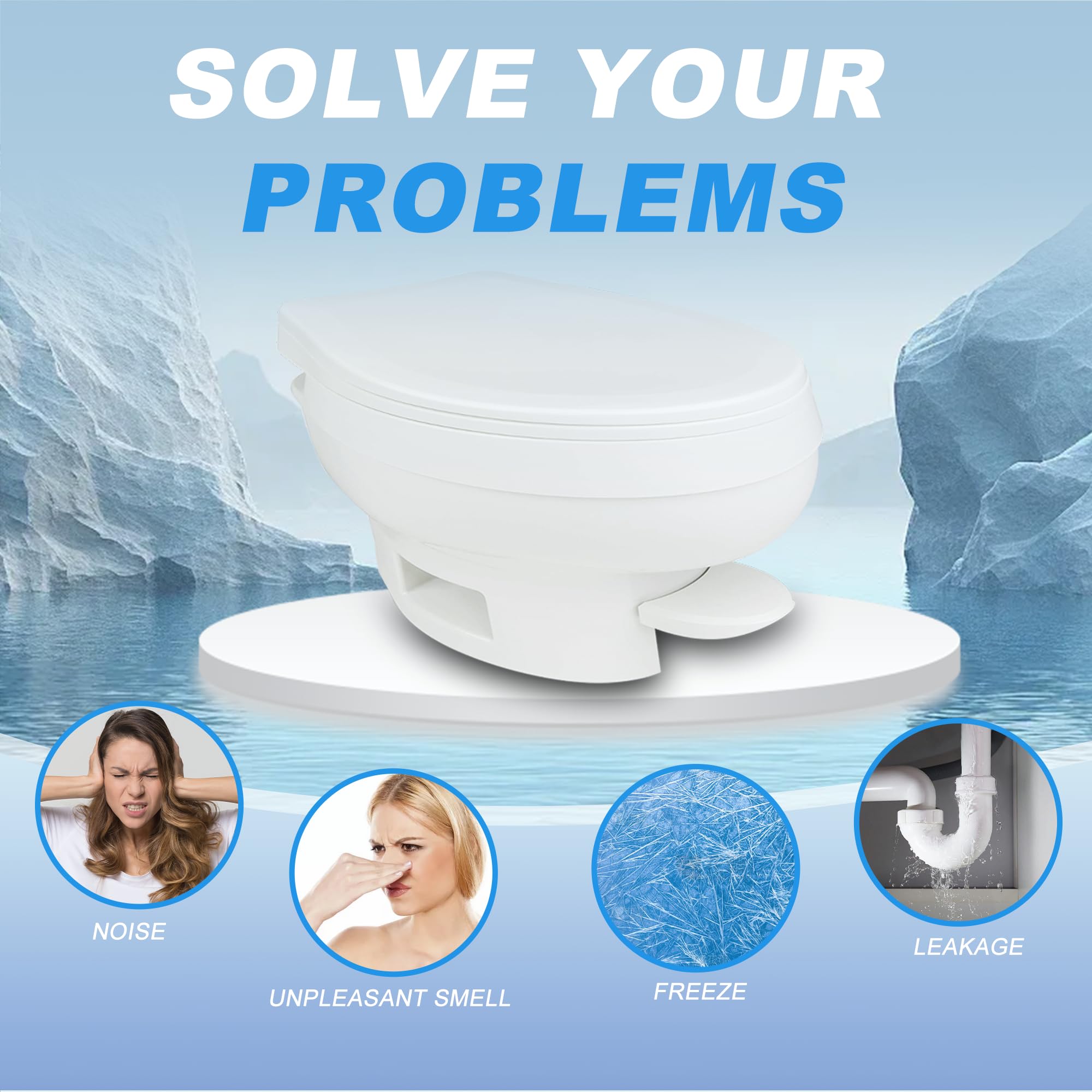 Vypart RV toilet valve seal with rubber flange for secure odor control.