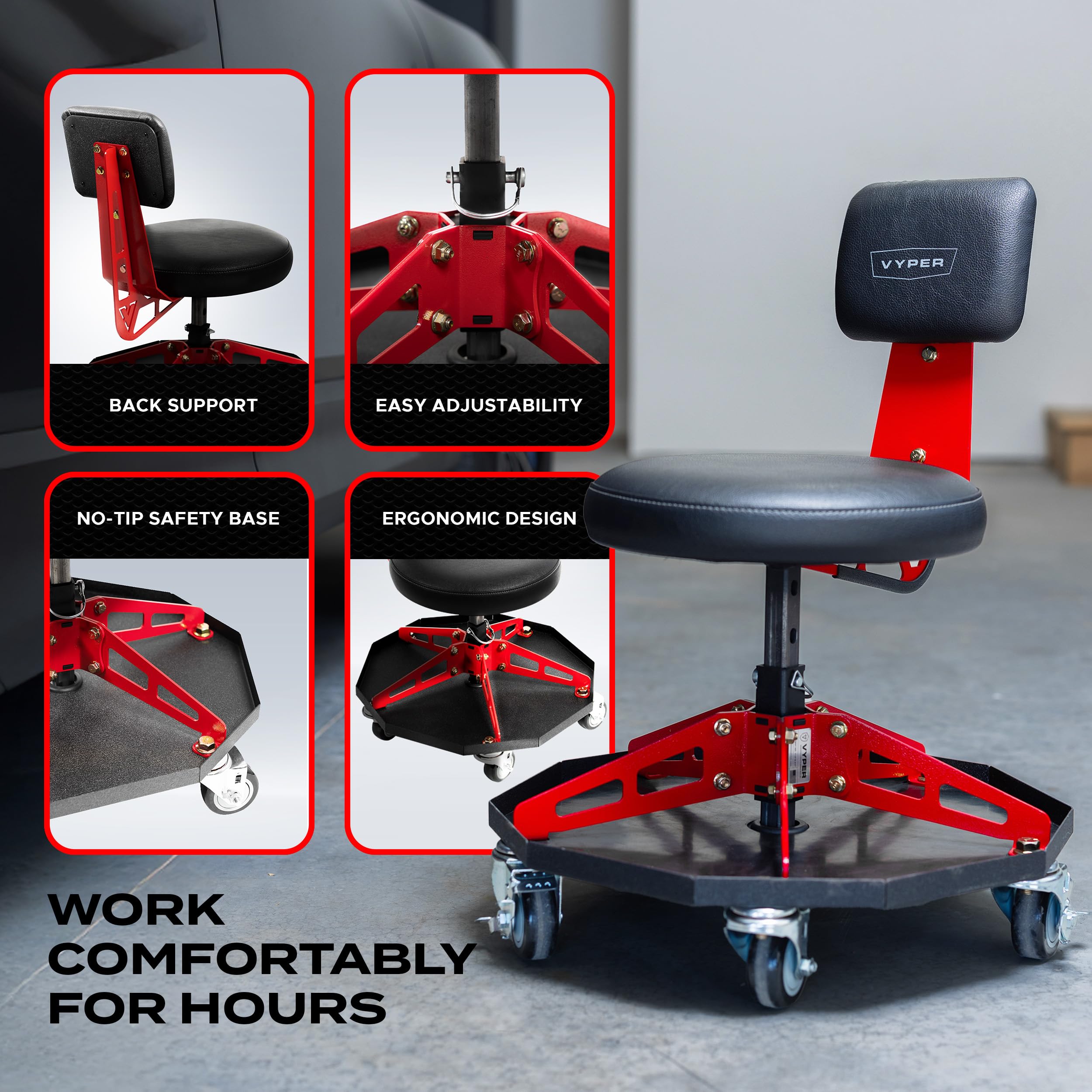 Vyper large casters glide smoothly across shop floors