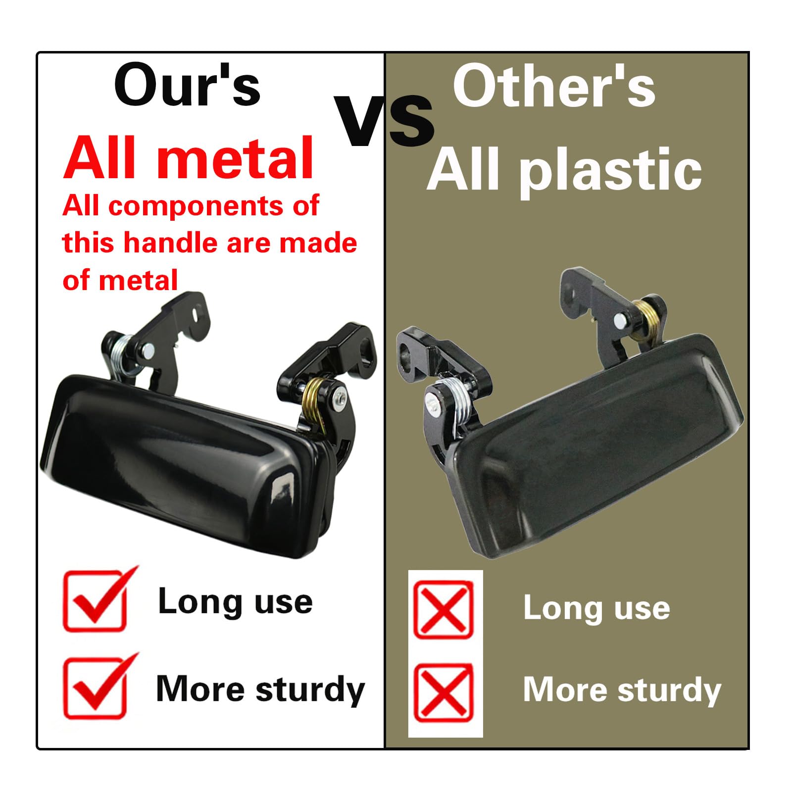 VZB 2pcs all-metal exterior door handle side view, rust-resistant exterior replacement option.
