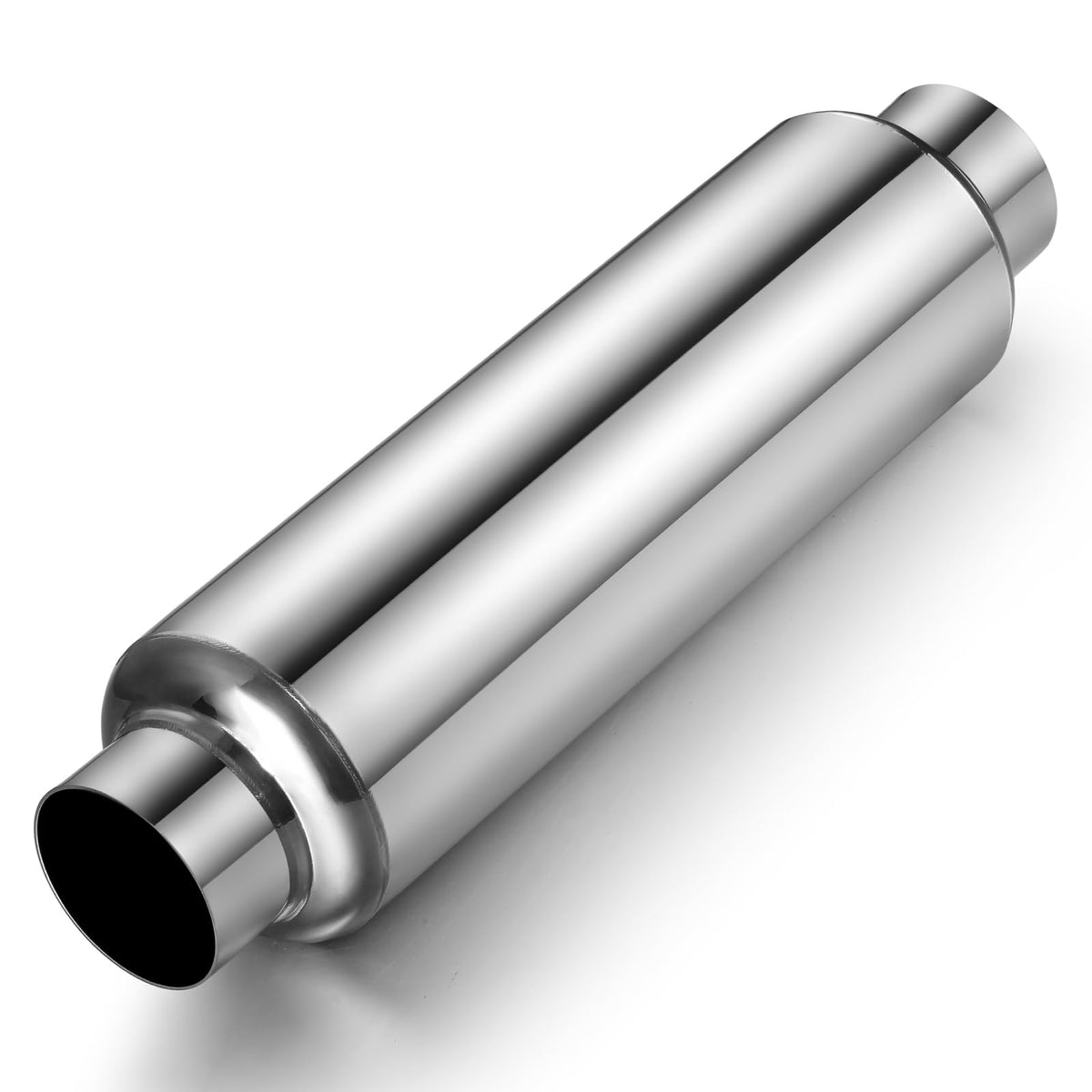 Wabuiltown resonator with 2.5in inlet/outlet for universal fit and smoother exhaust.